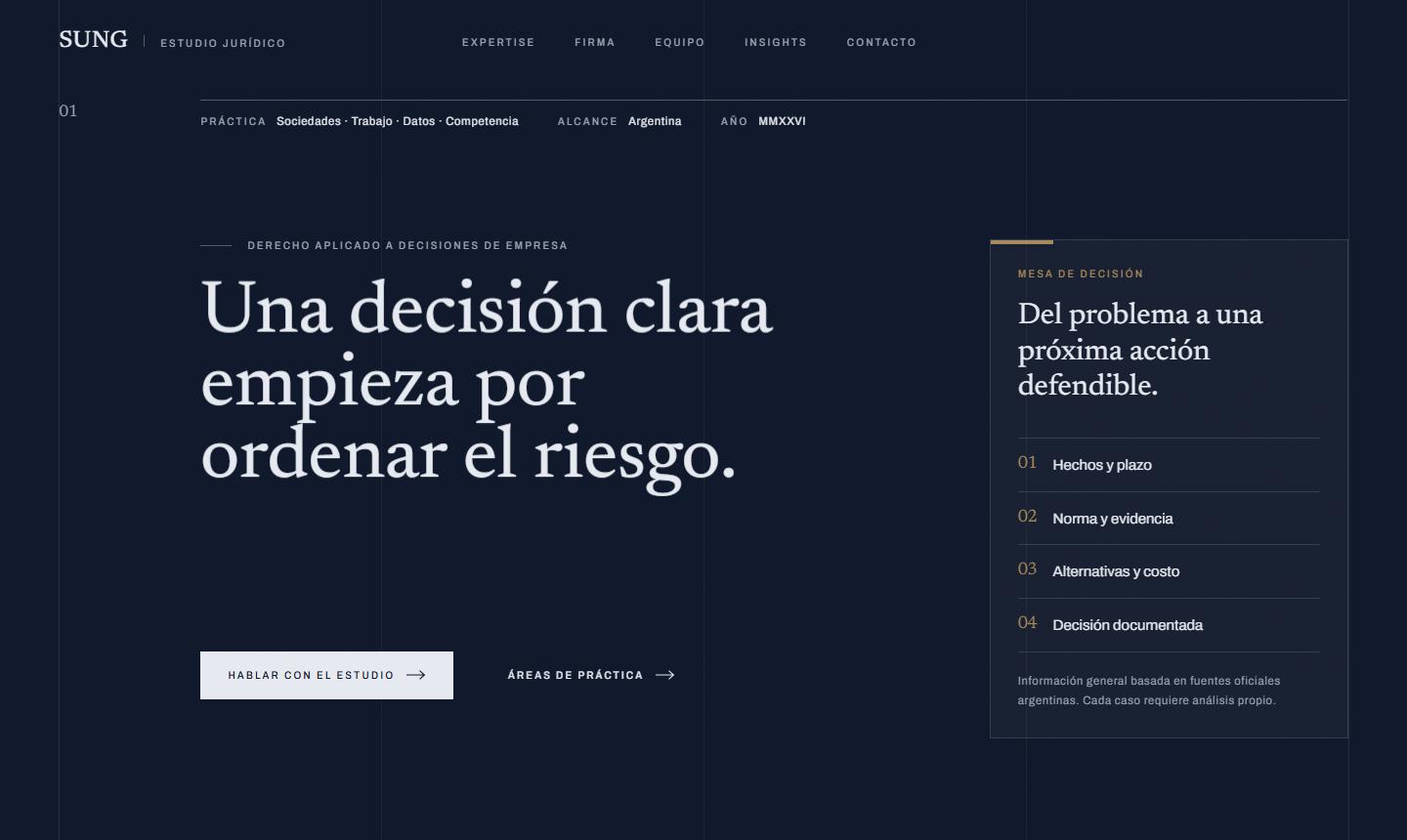 Captura del inicio de SUNG Estudio Jurídico