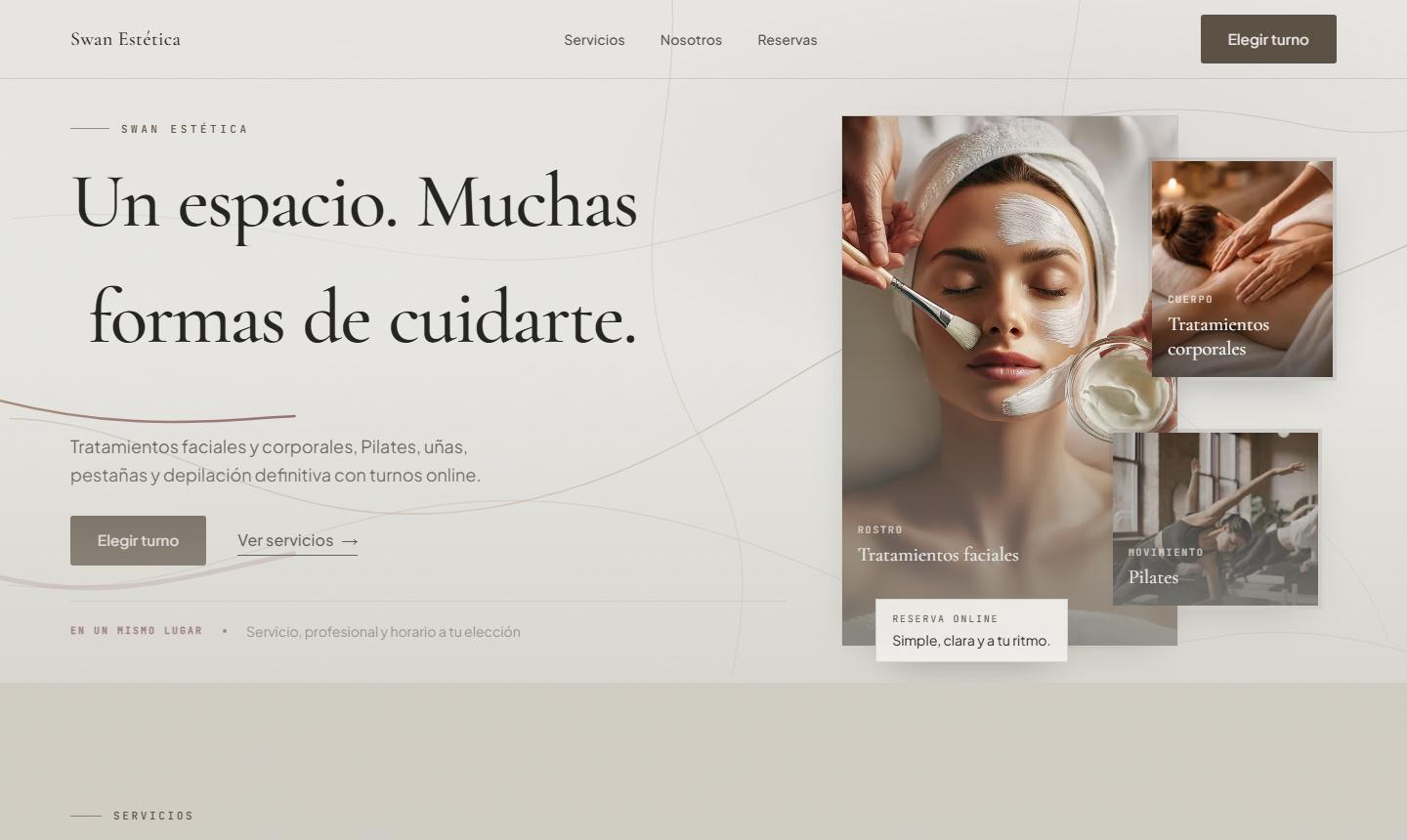 Captura del inicio de Swan Estética